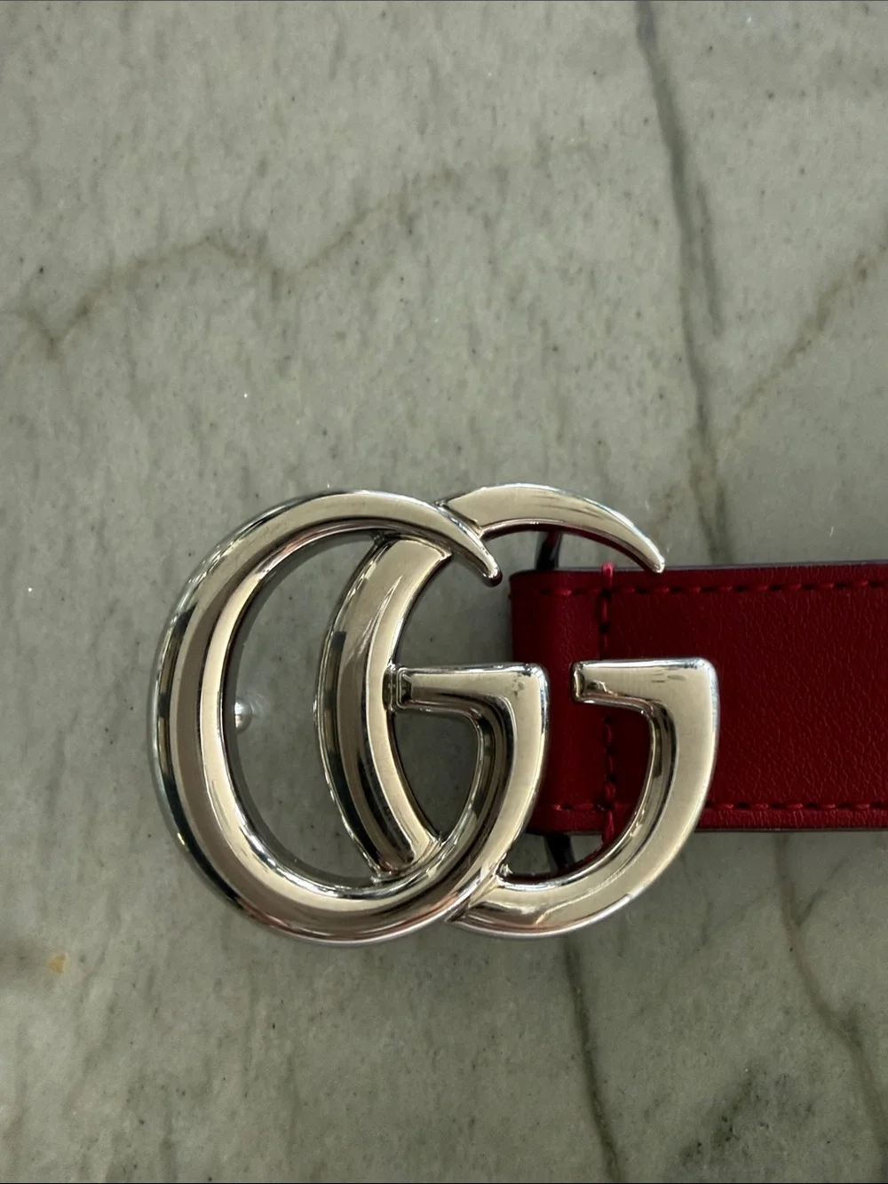 Gucci Kids Burgundy Leather Belt with Silver Double G Buckle